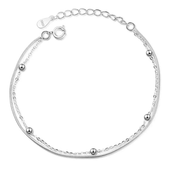 925 Sterling Silver Snake Chain & Bead Bracelet - Picture 3 of 8